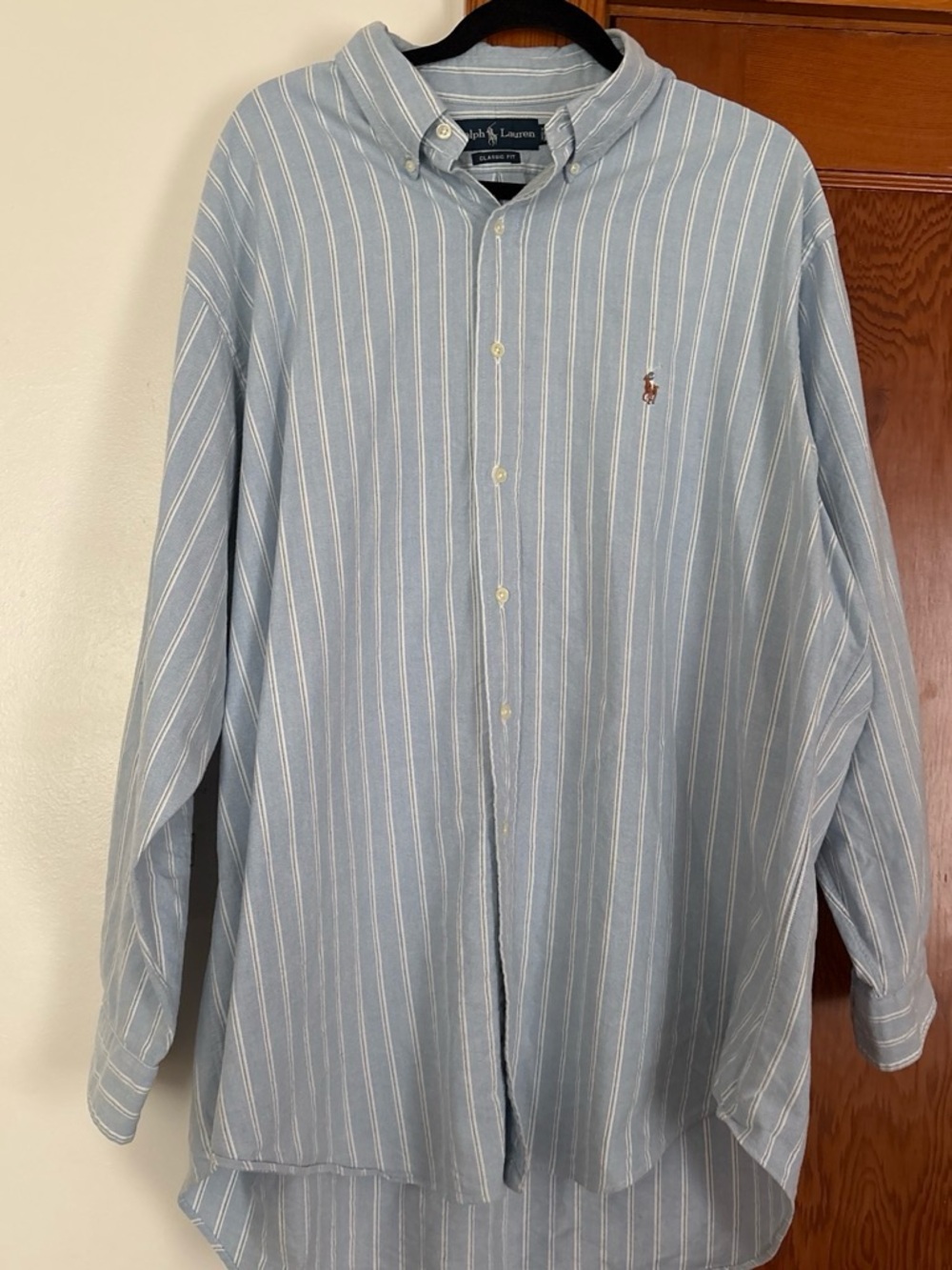 Ralph Lauren Light Blue and White Striped Button-Down Shirt